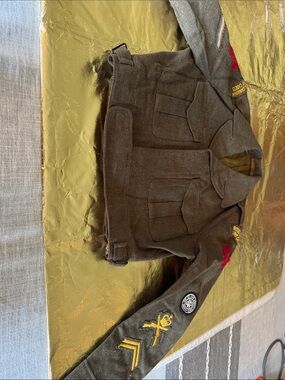 Vintage Cadet Military Olive Wool Jacket with Patches Cadet Jacket
